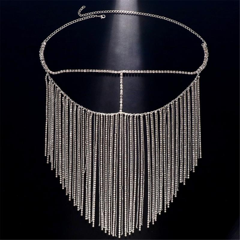 Long Tassels Face Mask Shimmering Rhinestone Mask with Adjustable Chain Crystal Fringes Mask Stylish Jewelry Accessory