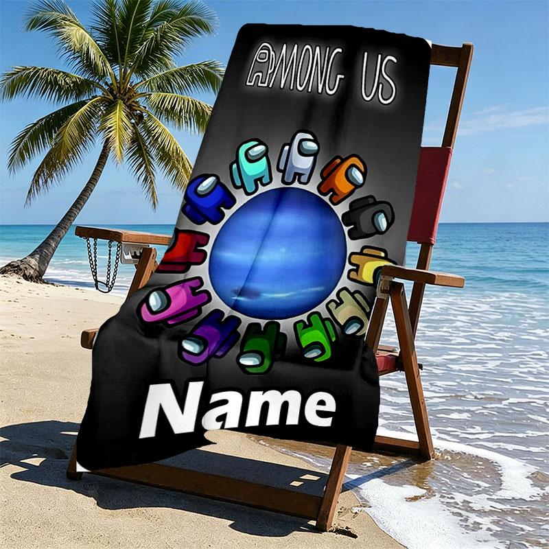 Custom Name Personalized Among Us Print Beach Towel, for Trip Camping Beach Party Home Decor, Birthday Gift for Family & Friends