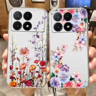 Květinová výzdoba Růže Sedmikráska Průhledné pouzdro na telefon Pro Xiaomi Poco X6 X3 X4 X5 M4 Pro M5s Nárazuvzdorné Měkké Dívčí Průhledný kryt