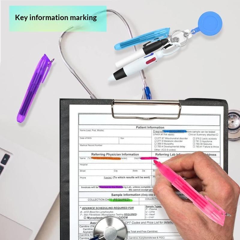 Retractable Badge Reel Pen Set with Highlighter 3-in-1 Ballpoint Pen Portable Multifunctional Stationery for Nurses Office Workers