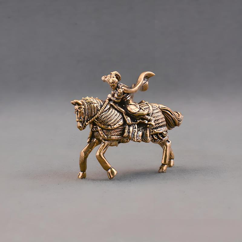 Brass Mulan Riding Horse Figurines Small Ornaments Pure Brass Statue Desk Decor Animal Home Decor