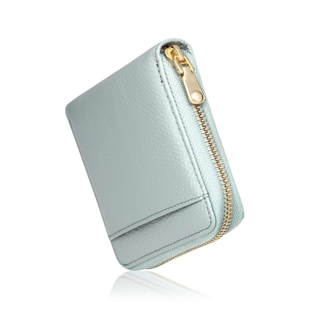 LASIEM Bifold Wallet Bifold Wallet Genuine Leather Mini Wallet Compact Leather Large Capacity Box Type Box Type Round Zipper Wallet Women's "Skimming