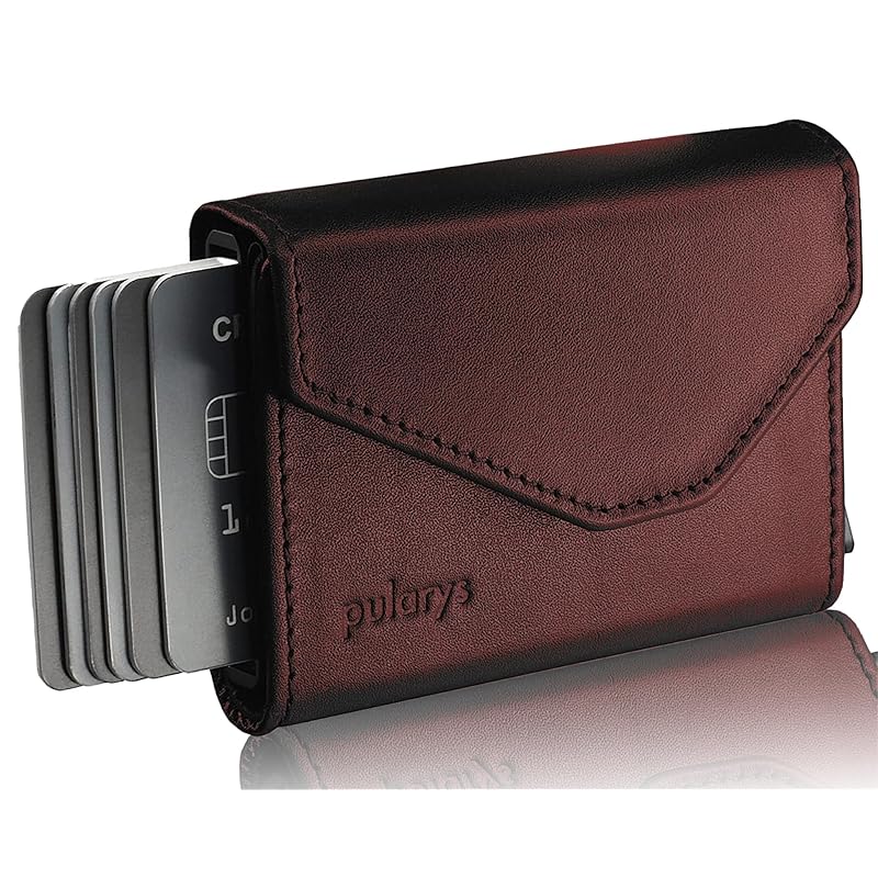

[Genuine leather luxury Incredible storage capacity in palm size] pularys compact wallet mini wallet wallet mini wallet RAVEN RFID wallet (Cherry)