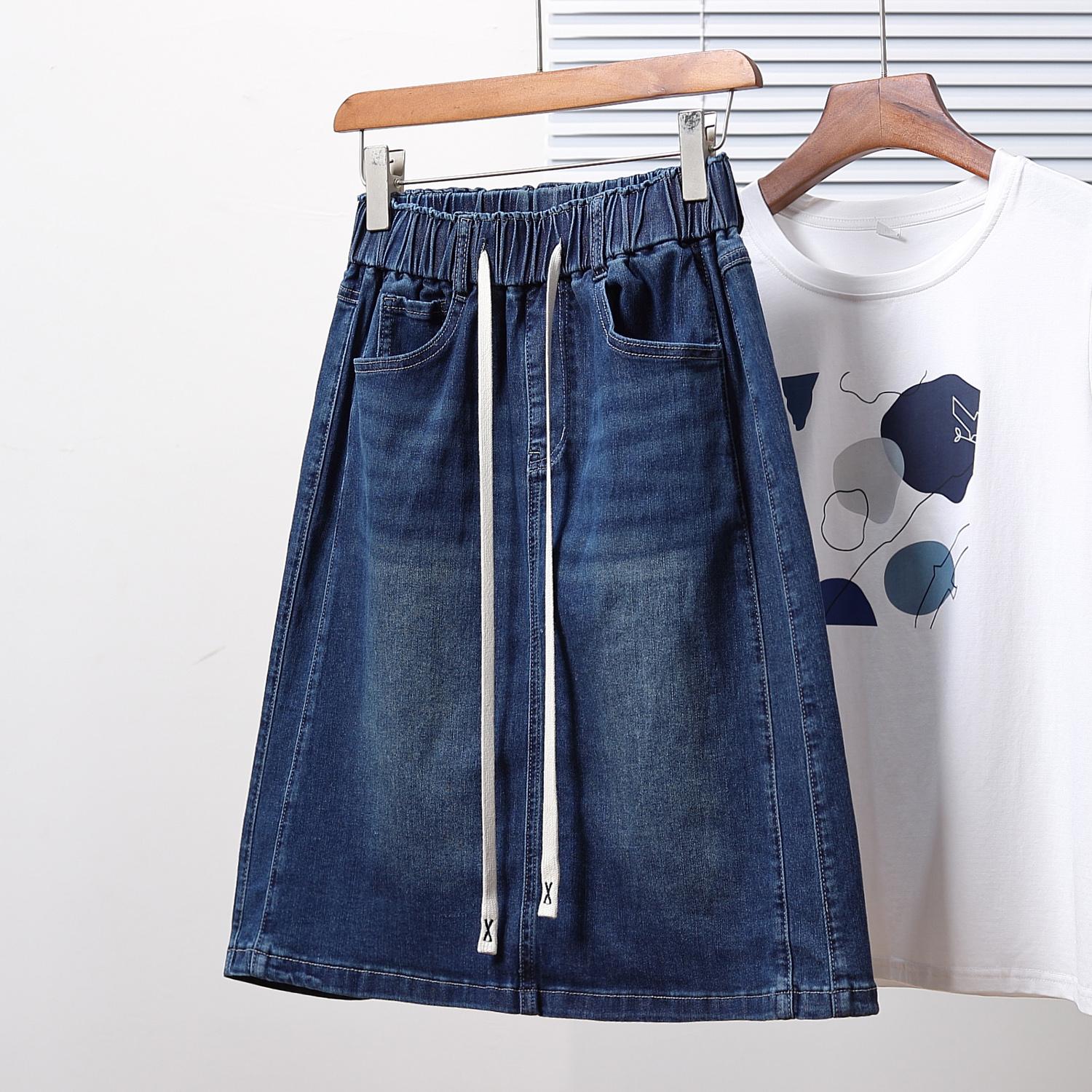 

DIMANAF 2025 Plus Size Summer Denim Skirts Women Blue Fashion A-Line Jeans Lady High Waist Casual Show Thin Stylish Dress Elegant Skirt 5XL темно-синий