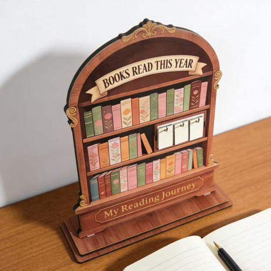 Contador de Livros Lidos Este Ano Placa de Rastreamento de Leitura de Madeira para Estante Decoração de Biblioteca Presentes Literários para Amantes de Livros Leitora Compulsiva Mulheres Professor