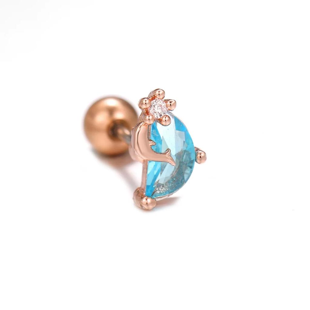 1PC Fashion Moon Ear Cartilage Piercing Earrings Women Stainless Steel Conch Tragus Flower Dinosaur Stud Earrings Body Jewelry