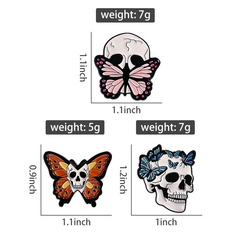 Butterfly Skeleton Skull Enamel Pins Custom Halloween Horror Brooches Lapel Badges Clothes Punk Jewelry Gift for Kids Friends
