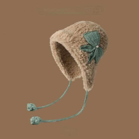Cute Girl Plush Knitted Hat Thick Ear Protection Hat Winter Warm Hat Cap Soft хаки
