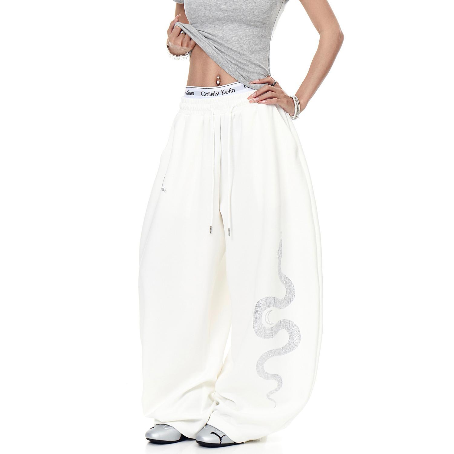 Unisex Retro Snake Print Wide-Leg Jazz Dance Pants L