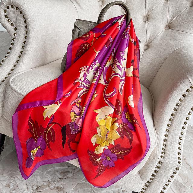 90cm *90cm Design Scarf Lady Shawl Printed Silk Felt Headscarf Scarf Lady Headscarf Square Scarf Lady Wrap Scarf 2021