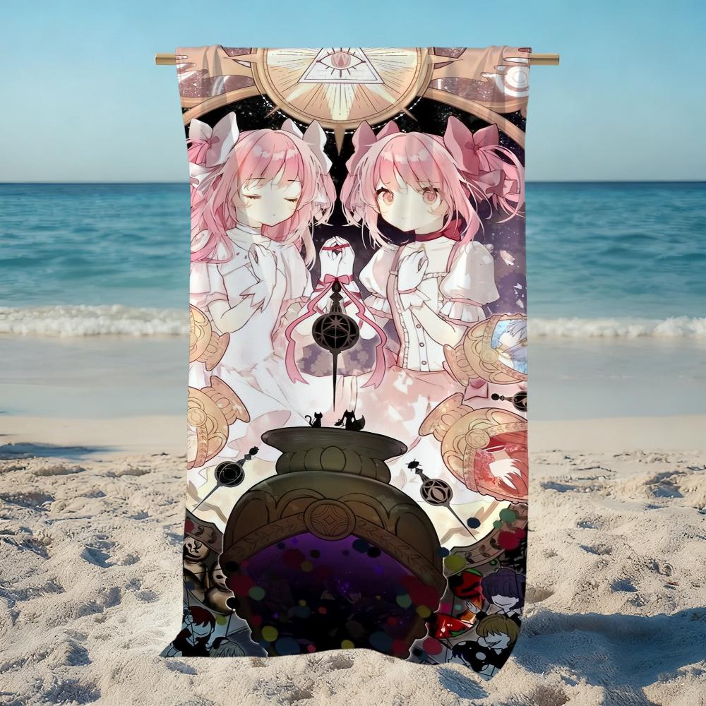 M-magi M-mado-ka M-magica Cartoon Towel Large Quick-Drying Microfiber soft Beach Towel for Travel Fitness Sauna Bathing Camping