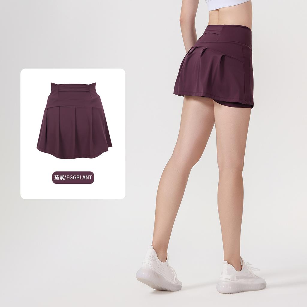 () Sports Tennis Skirt Women'S Anti-Light Fitness Skirt Fake Two-Piece Yoga Quick-Drying Pleated Skirt Shorts