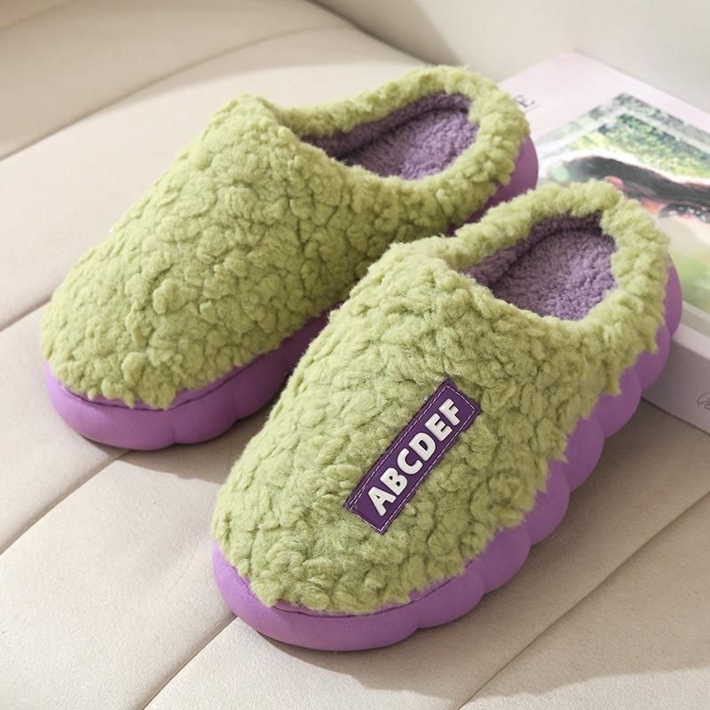 Autumn and Winter Cute Cotton Slippers Women's Household Indoor Thick-soled Non-slip Bag Head Velvet Warm Confinement Shoes