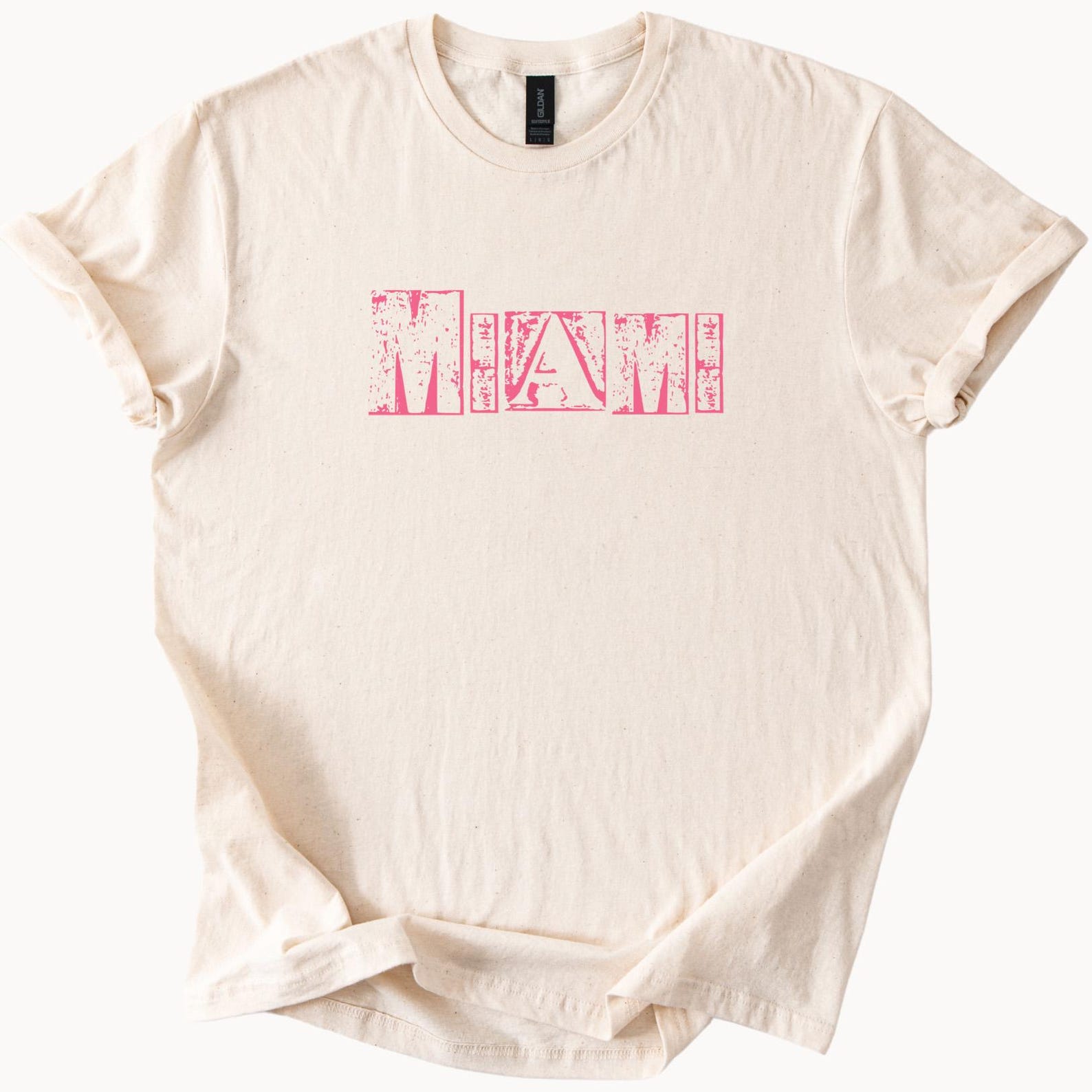 Miami Graphic T Shirt Distressed Pink Lettering Trendy Miami Beach Souvenir Tee Cool Miami Typography Shirt Soft Casual Miami Top 110