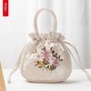 Small Women Bucket Bag Top Handle Ladies Handbag Phone Bag Summer Purse National Style Embroidered Flower Pattern Drawstring Bag