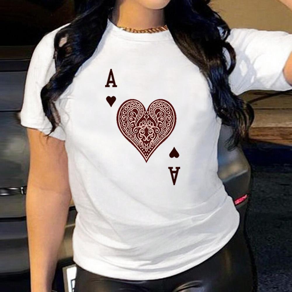 Heart Shaped and Letter Casual Comfortable Pure Cotton Printed Women's Round Neck Short Sleeved T-shirt