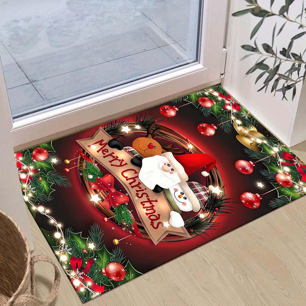 

1pc Christmas Themed Rug, Merry Chrismas Print, Bedside Carpet, Non slip Laundry Room Mat, Machine Washable Water Absorbing Entrance Door Ma 60cm by 90cm