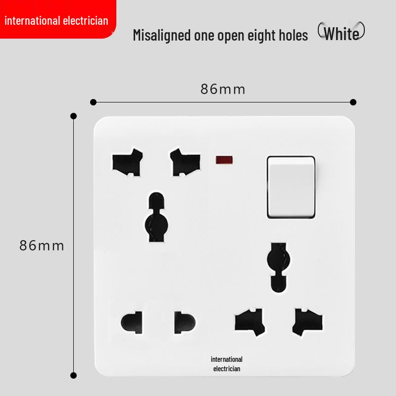 86 Type One-Gang Multi-Function Socket with Switch, High-Power Ten-Hole Panel
