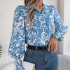 Bluză elegantă cu gât în V și mâneci lungi pentru femei, cămașă cu imprimeu floral pentru sezonul de primăvară-toamnă