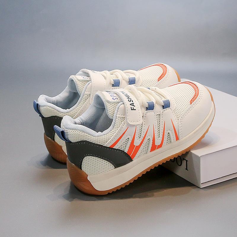 

Boys Girls Sneakers Mesh Breathable Kids Running Shoes Soft Sole 2025 New Fashion Children Casual Shoes Non-slip Hook&loop Trend 21 оранжевый