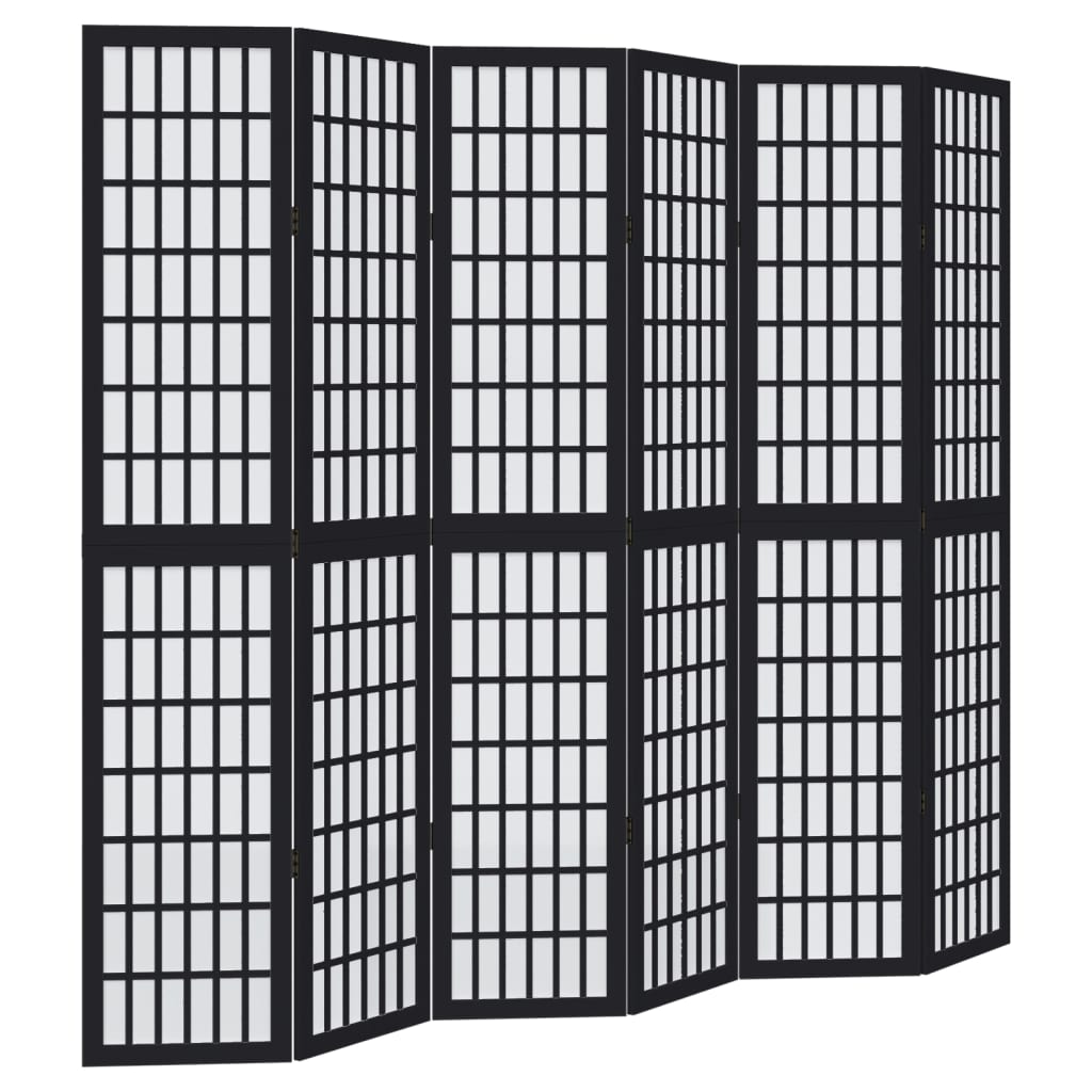 Vidaxl Room Divider, 6-Panel, Black, Solid Paulownia Wood