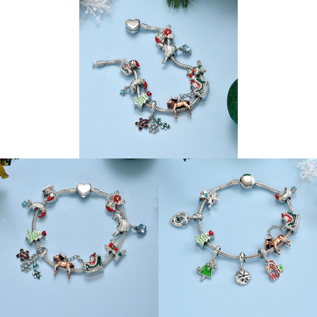 Christmas Snowman Deer Charm Bracelets Zinc Alloy Holiday Gift For Men Women