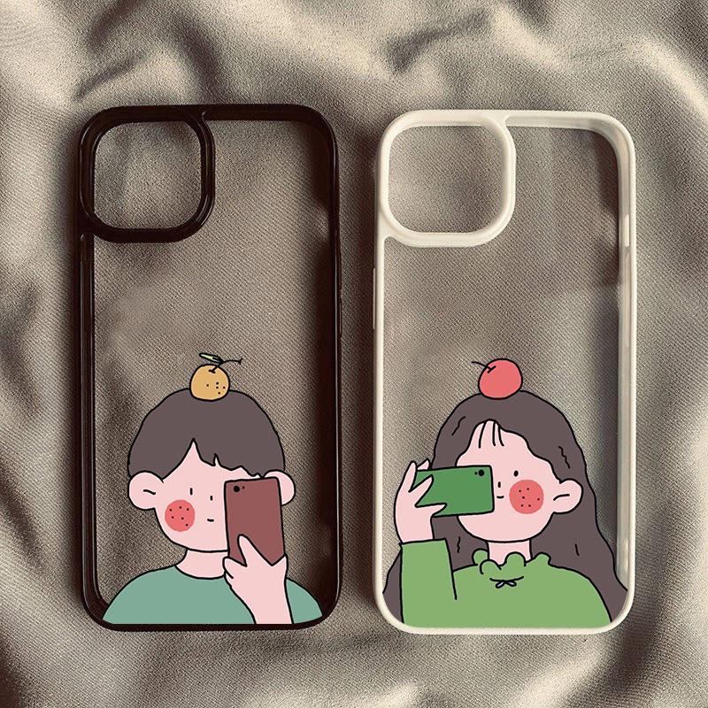 Cute Boy Girls Couple Paired Phone Case for IPhone 14 13 12 11 15 Pro XS Max 7 8 Plus 13Mini SE2 X XR Soft Lovers Cover Fundas