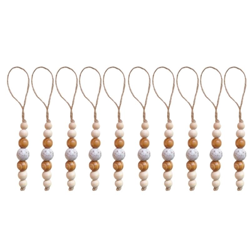 10Pcs Wooden Beads Ornament Wood Beaded Christmas Tree Decoration For Wall Window Staircase Holiday Party Decoration