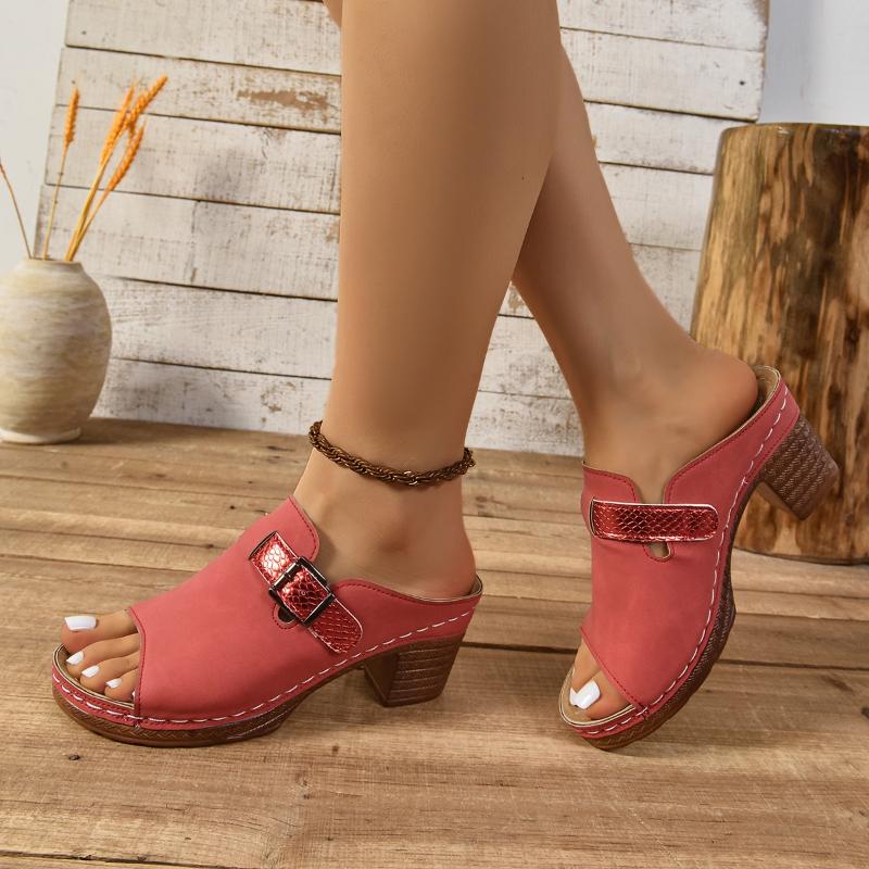 

Fashion Women s Fashionable Casual Sandals One Strap with Thick Heels Fish Mouth Shoes for Outdoor Wear Open Heeled Beach Leather Sandal 36 красный