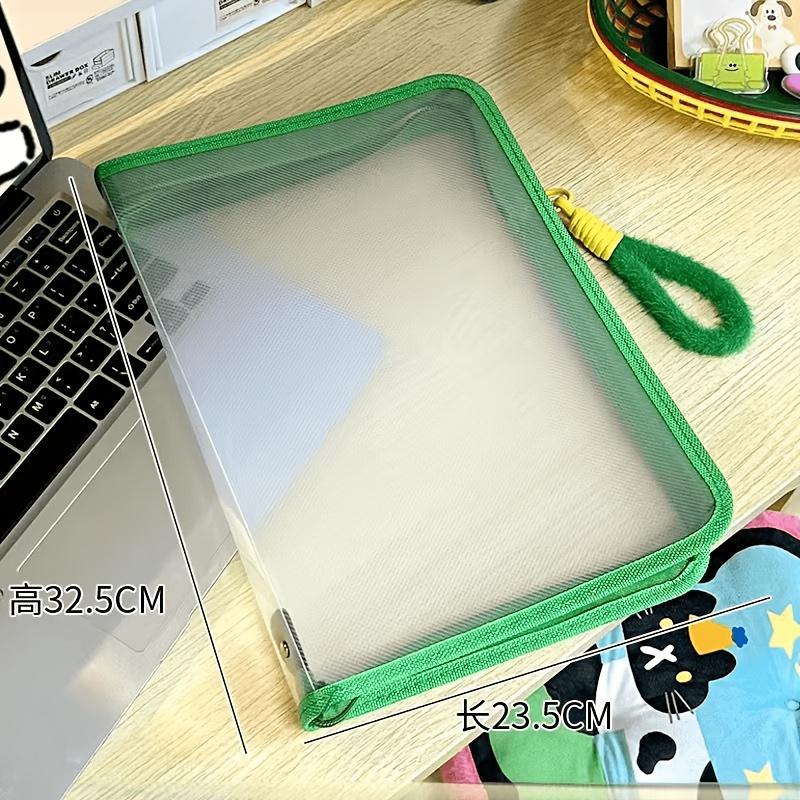

3 Colors A4 Transparent Zipper File Folder, Large Capacity Clear Exam Notebook Handbag Briefcase - Classic Style, PP Material зелений