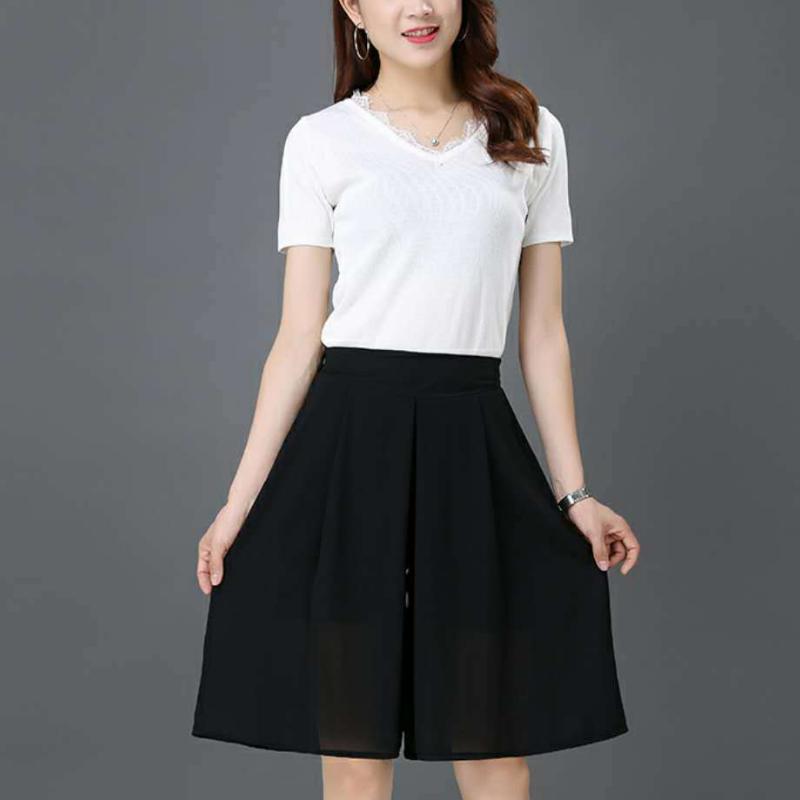 Korean Fashion Summer Women Oversized Chiffon Skirt Pants High Waist Wide Leg Versatile Solid Blue Streetwear Casual Trousers