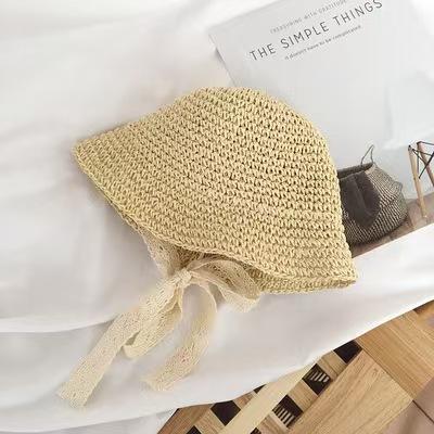 Summer Girls Straw Sun Hat Wide Brim UV Protection Fisherman Cap for Toddler Baby 1-5 Years Old Fresh Beach Outdoor