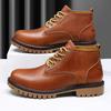 Fashion Handmade Winter Boots for Men Genuine Leather Male Comfortable Basic Boots Lace-Up Men's Motorcycle Boots Low Top Walking Shoes