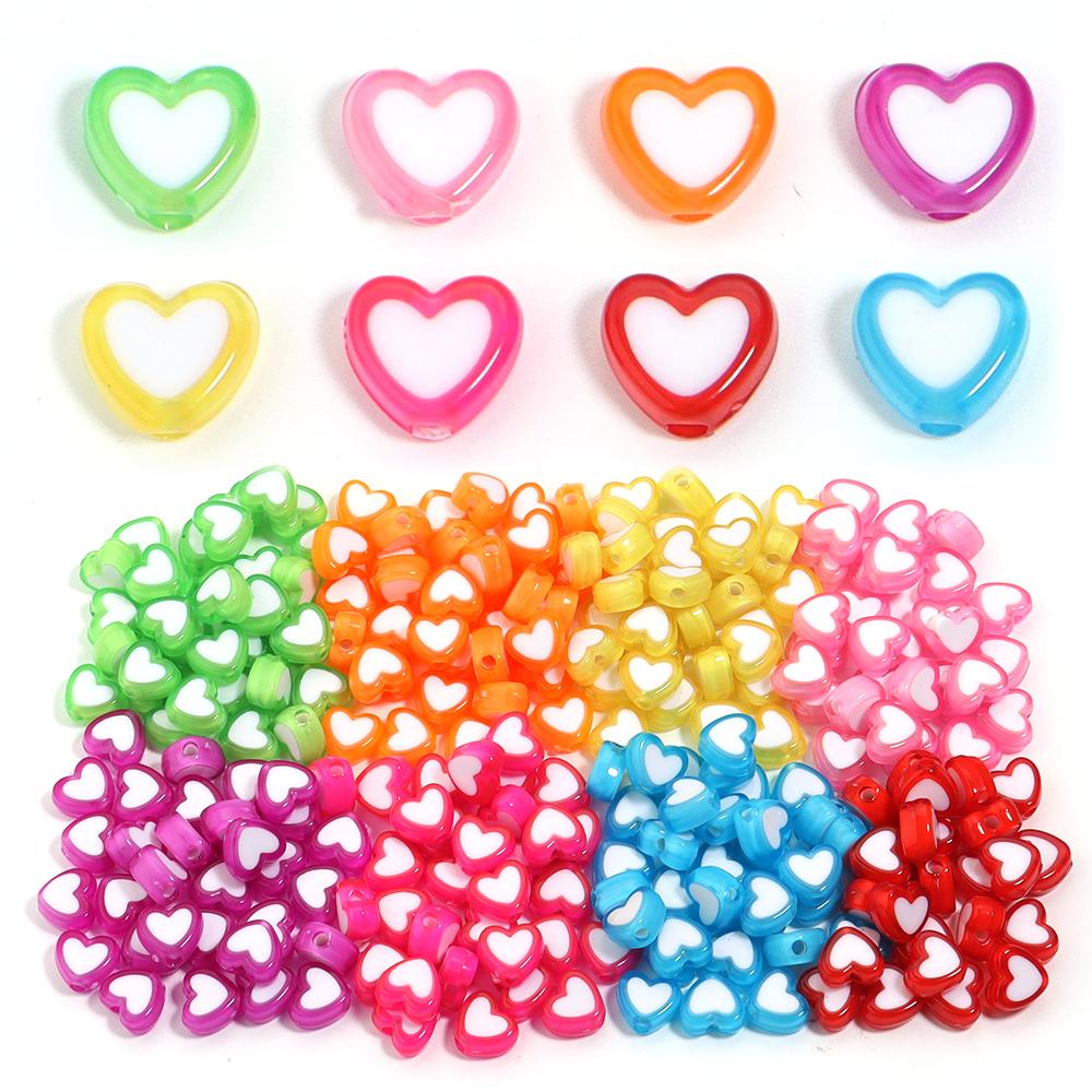 100pcs/lot 8mm Colored Acrylic Beads White Heart Shaped Spacer Beads For DIY Exquisite Bracelet Earrings Gift Supplies Wholesale