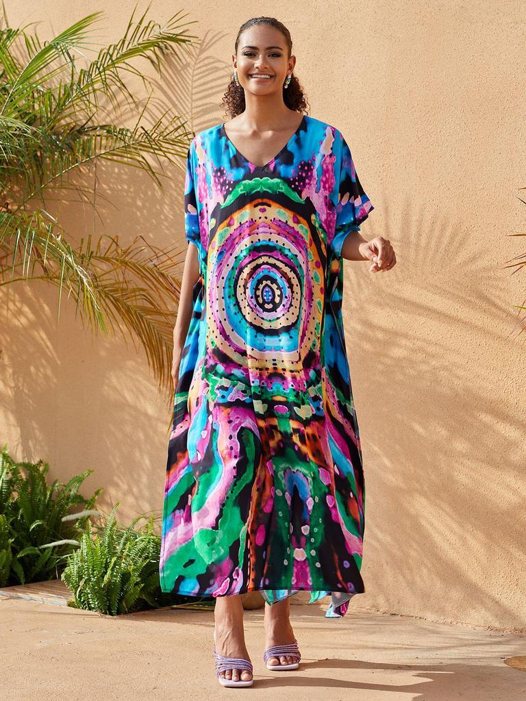 2024 European-American Rayon V-neck Beach Cover-up Robe