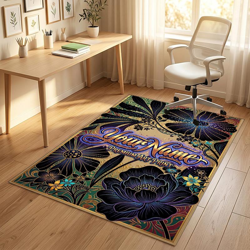 Gothic Bat Moon Theme Soft Crystal Velvet Rug Custom Name & Text Print Non Slip Floor Rug for Bedroom Living Room