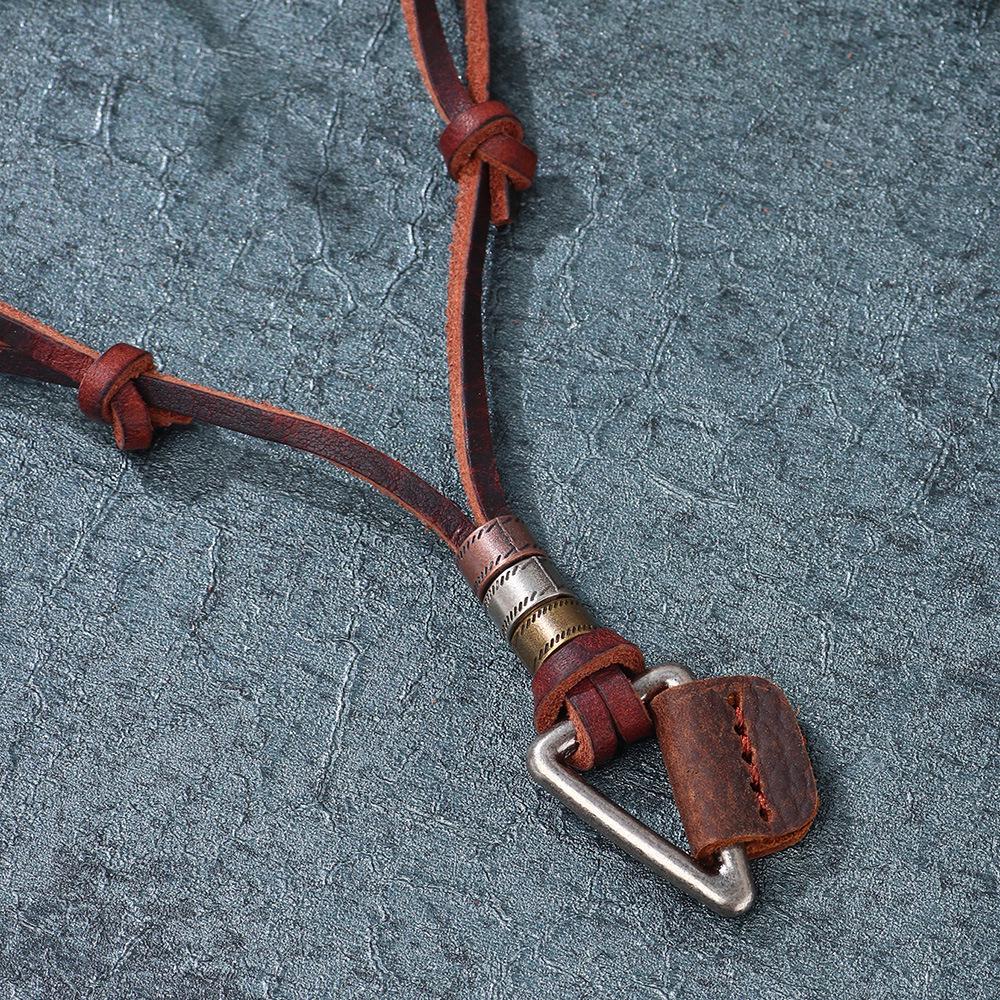 Men's Retro Metal Triangle Leather Necklace
