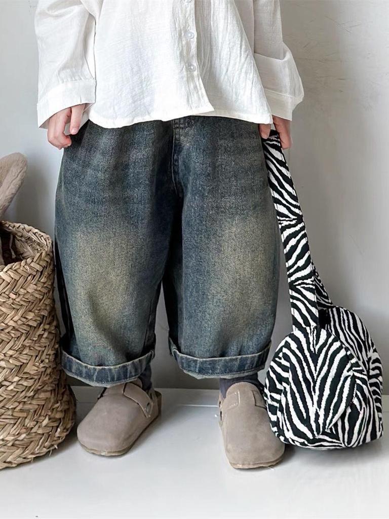 2025 Spring & Autumn Kids' Wide-Leg Pants: Stylish American & Korean Jeans for Boys & Girls