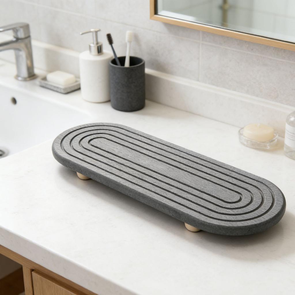 Water Absorbing Stone Tray for Sink Diatomite Quick Drying Stone Sink Tray for Kitchen Countertop Faucet 30x10cm