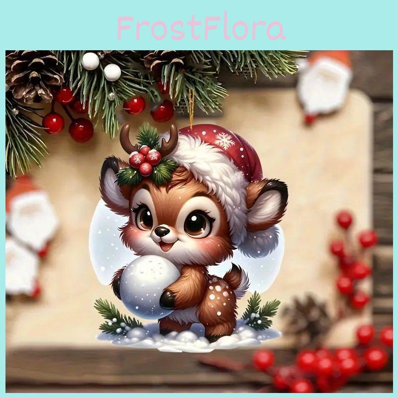 Christmas Reindeer Car Mirror Ornament With Acrylic Cartoon Design For Festive Decor