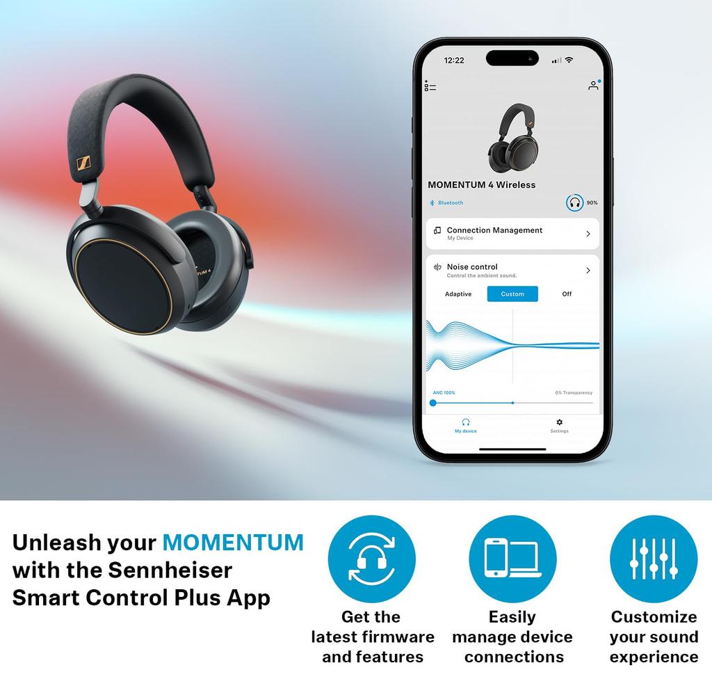 Sennheiser MOMENTUM 4 Wireless Bluetooth Noise 60 Hours of Low aptX Adaptive Multipoint Headphones, White, High-Performance Drivers, Cancellation,