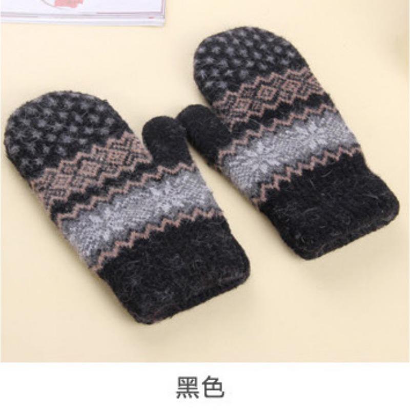 Fashion women's double-layer thickened thermal bag mittens, autumn and winter outdoor boys and girls couple rabbit wool gloves