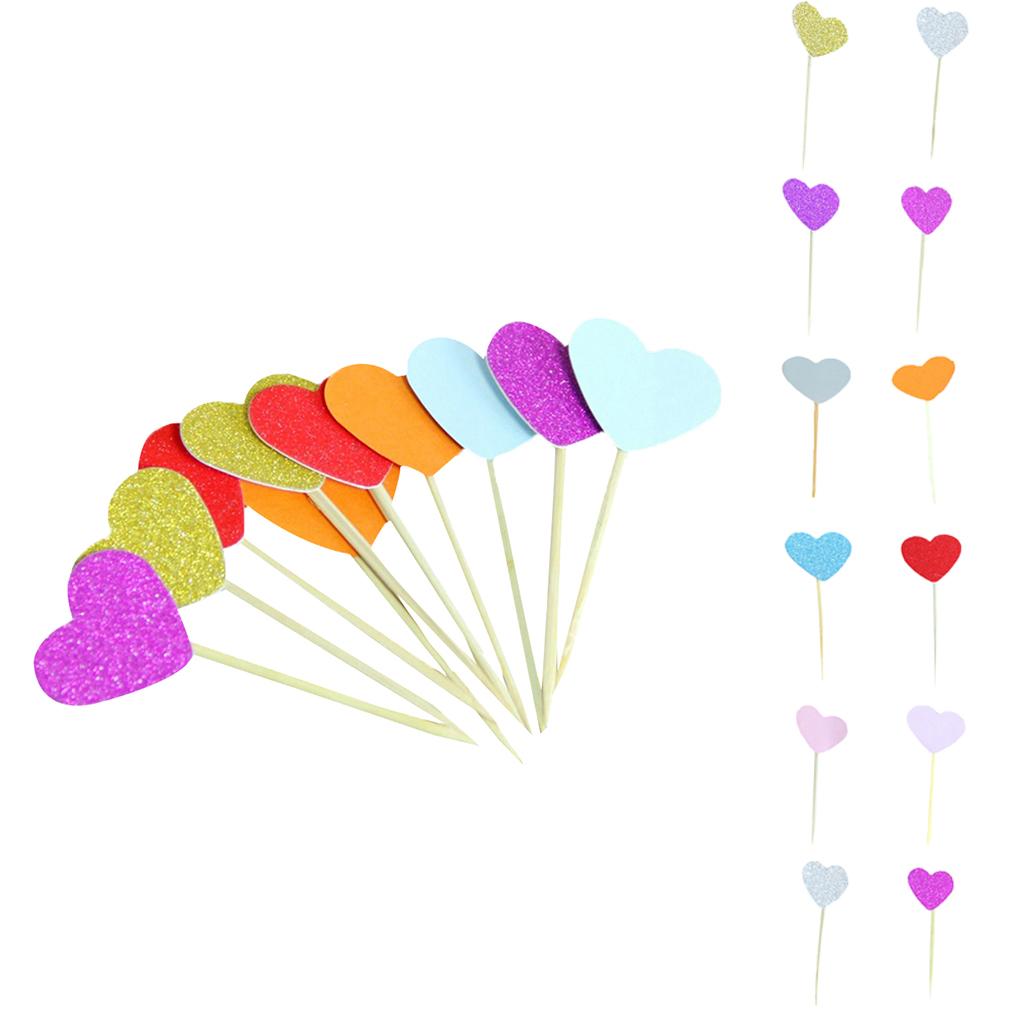 30pcs Bamboo Heart Bead Fruit Cocktail Picks Sticks Toothpick Decorations