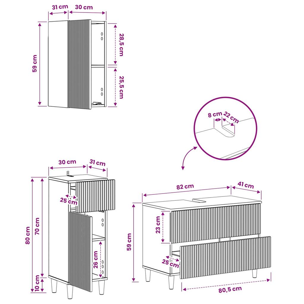 3 Piece Bathroom Cabinet System ARNHEM Reclaimed Wood