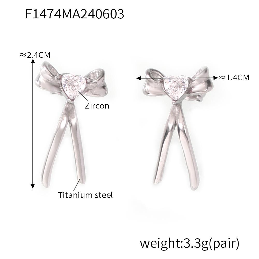 18K Gold Plated Zircon Bow Earrings: Elegant Korean Style Titanium Steel Jewelry for Women