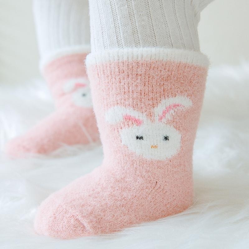 Baby Plush Socks Cartoon Solid Color Newborn Girls Boys Mid Tube Socks Warm Non-slip Floor Sleeping Sock Autumn Winter