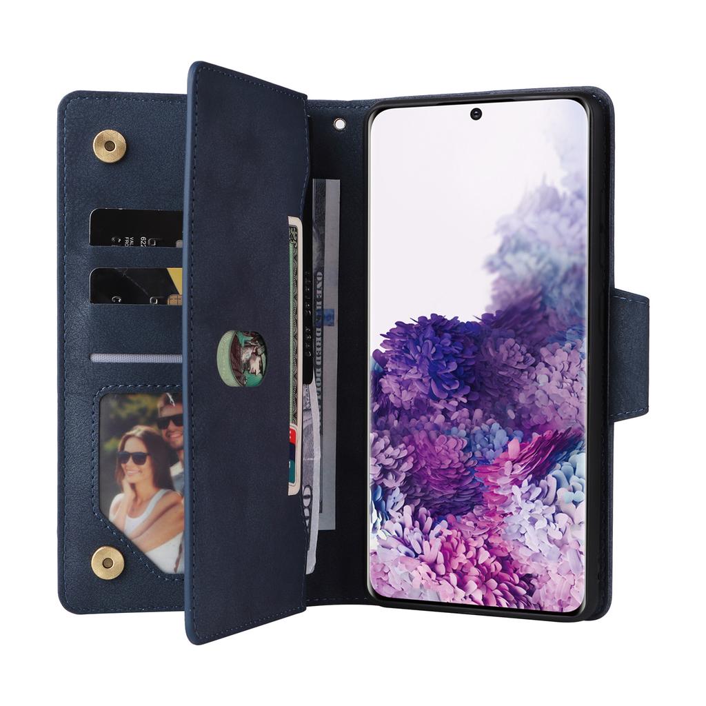 Suitable for Samsung S23 Mobile Phone Case Rivet Buckle Card Wallet Leather Case S22 Fantasy Nine Card Zipper Anti Fall Protection Cover