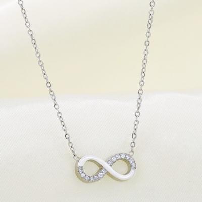 Damen Halskette Unendlichkeitsschleife Titanstahl Zirkon Schmuck Mode Hypoallergen Kein Verblassen