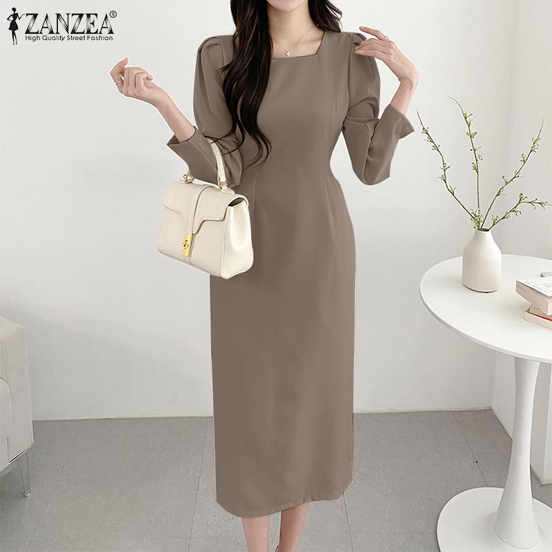 

ZANZEA Женщины Повседневный квадратный воротник Длинный рукав Тонкое длинное платье