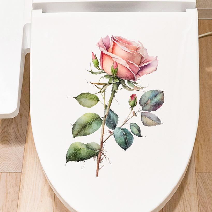 Waterproof Rose Toilet Lid Self Adhesive Wall Sticker Bathroom Home Decor